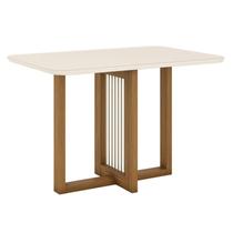 Mesa de Jantar Natalí 120 cm Canto Arredondado com Vidro Nature Off White - Henn