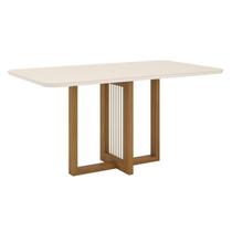 Mesa de Jantar Natalí 160 cm Canto Arredondado com Vidro Nature Off White - Henn Mesa de Jantar Natalí 160 cm Canto Arredondado com Vidro Nature Off White - Henn