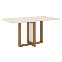 Mesa de Jantar Natalí 160 cm Canto Arredondado com Vidro Nature Off White - Henn