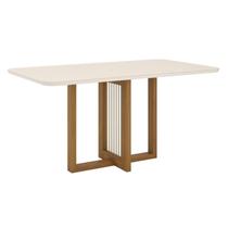 Mesa de Jantar Natalí 160 cm Canto Arredondado com Vidro Nature Off White - Henn Mesa de Jantar Natalí 160 cm Canto Arredondado com Vidro Nature Off White - Henn