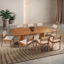 Mesa De Jantar Noronha 220cm Madeira Tampo Barril 8 Cadeiras Eva Linho Off / Imbuia Nat