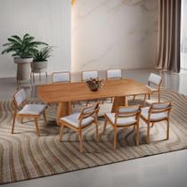 Mesa De Jantar Noronha 220cm Madeira Tampo Barril 8 Cadeiras Eva Luna / Imbuia Nat.