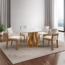 Mesa de Jantar Nuance 135x90cm 4 Cadeiras Modernas Mônaco Castanho Cinamomo/Creme/Off White