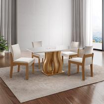 Mesa de Jantar Nuance 135x90cm 4 Cadeiras Modernas Mônaco Yescasa Marrom/Castanho Cinamomo/Creme/Off White