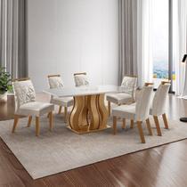 Mesa de Jantar Nuance 160x80cm 6 Cadeiras Modernas Apollo Castanho Cinamomo/Pena Bege/Off White