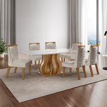 Mesa de Jantar Nuance 180x0,90cm 6 Cadeiras Modernas Atena Castanho Cinamomo/Pena Bege/Off White