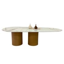 Mesa de Jantar Oásis Orgânica Cilíndrica Calacata Gold 198x122 cm Mesa de Jantar Oásis Orgânica Cilíndrica Calacata Gold 198x122 cm