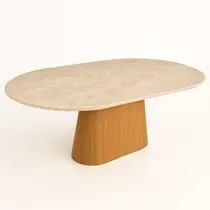Mesa de Jantar Oblongo 120x80 cm Freijó Tampo Mármore Travertino