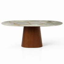 Mesa de Jantar Oblongo 160x90 cm Base Nogueira Tampo Mármore Blue Deep Mesa de Jantar Oblongo 160x90 cm Base Nogueira Tampo Mármore Blue Deep