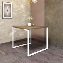 Mesa de Jantar Office Stan Industrial 4 lugares Quadrada 90 cm Ferro Branco Tampo 100% MDF Carvalho - Ahazzo Móveis