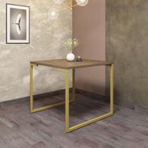 Mesa de Jantar Office Stan Industrial 4 lugares Quadrada 90 cm Ferro Dourado Tampo 100% MDF Freijó - Ahazzo Móveis