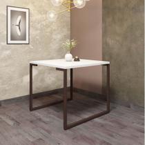 Mesa de Jantar Office Stan Industrial 4 lugares Quadrada 90 cm Ferro Marrom Tampo 100% MDF Branco - Ahazzo Móveis