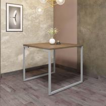 Mesa de Jantar Office Stan Industrial 4 lugares Quadrada 90 cm Ferro Prata Tampo 100% MDF Caramelo - Ahazzo Móveis