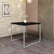 Mesa de Jantar Office Stan Industrial 4 lugares Quadrada 90 cm Ferro Prata Tampo 100% MDF Preto - Ahazzo Móveis