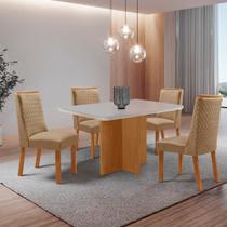Mesa de Jantar Olímpia 120 cm Tampo MDF Vidro Canto Copo com 4 Cadeiras Carolina Moderna Mobília