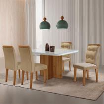 Mesa De Jantar Olímpia 90cm Mdf Vidro 4 Cadeiras Carol Turim 07/off White/imbuia