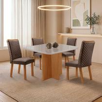 Mesa de Jantar Olimpia 90cm Tampo MDF e Vidro Canto Copo com 4 Cadeiras Lira