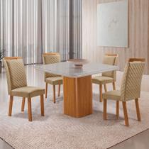 Mesa de Jantar Olimpia 90cm Tampo MDF Vidro Canto Copo com 4 Cadeiras Lorena