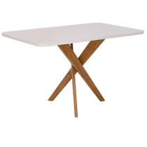 Mesa de Jantar Olinda 130x80 Tampo Vidro Temperado Off White Base Madeira Maciça Cinamomo