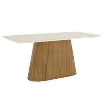 Mesa de Jantar Olivia 180 cm Canto Arredondado com Vidro Nature Off White Henn Mesa de Jantar Olivia 180 cm Canto Arredondado com Vidro Nature Off White Henn