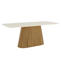 Mesa de Jantar Olivia 200 cm Canto Arredondado com Vidro Nature Off White Henn