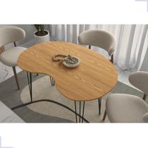 Mesa de Jantar Orgânica 120cm x 80cm Formato Grão Tampo Madeirado Pés Preto - Rede Móveis Mesa de Jantar Orgânica 120cm x 80cm Formato Grão Tampo Madeirado Pés Preto - Rede Móveis