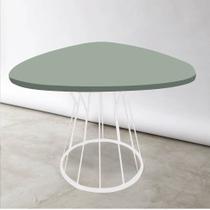 Mesa De jantar Orgânica Oval Maisa 90x90x75cm Ferro Branco Tampo 100% MDF Verde Oliva - Ahazzo Móveis