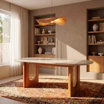 Mesa de Jantar Oval 8 Lugares 210cm MDF/Vidro Tali CabeCasa MadeiraOriginals Bege Mesa de Jantar Oval 8 Lugares 210cm MDF/Vidro Tali CabeCasa MadeiraOriginals Bege