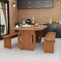 Mesa de jantar oval com bancos integrados desenvolvida em MDF