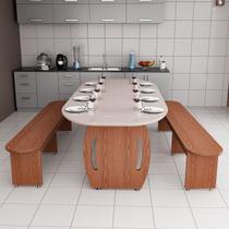 Mesa de Jantar Oval com Bancos Integrados em MDF Amadeirado Tampo Laqueado Design Contemporâneo e Alta Capacidade para Ambientes Gourmet Se quiser