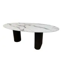 Mesa de Jantar Oval Dupla 180x100cm Madeira ebano Tampo MDF efeito marmore