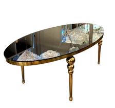 Mesa De Jantar Oval Metal Dourado Tampo Preto Design Moderno