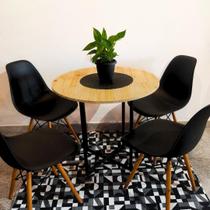 Mesa De Jantar P/ Cadeiras Estilo Industrial Tampo de Madeira Maçiça E Ferro Metalon com Design Industrial Cozinha Apartamento Casa