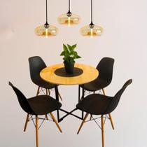 Mesa De Jantar P/ Cadeiras Estilo Industrial Tampo de Madeira Maçiça E Ferro Metalon com Design Industrial Cozinha Apartamento Lar Churrasqueira CASA