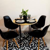 Mesa De Jantar P/ Cadeiras Modelo Estilo Industrial Tampo de Madeira Maçiça E Ferro Metalon com Design Industrial Cozinha Apartamento