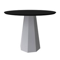 Mesa De Jantar Para 4 Lugares 1,00m Tampo Redondo Com Vidro Isis Off White Preto New Ceval