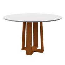 Mesa De Jantar Para 4 Lugares 1,20m Tampo Redondo Com Vidro Isabela Cor Ypê Off White New Ceval