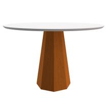 Mesa De Jantar Para 4 Lugares 1,20m Tampo Redondo Com Vidro Isis Cor Ypê Off White New Ceval