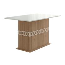 Mesa De Jantar Para 4 Lugares Com Tampo Chanfrado Com Vidro 136cm Agata Cor Carvalho Off White Poliman Móveis