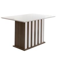 Mesa De Jantar Para 4 Lugares Com Tampo Chanfrado Com Vidro 136cm Amália Cor Amendoa Off White Poliman Móveis