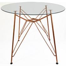 Mesa de Jantar para 4 lugares cor Cobre com Tampo de Vidro Redondo Mesa de Jantar para 4 lugares cor Cobre com Tampo de Vidro Redondo