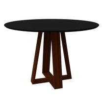 Mesa De Jantar Para 4 Lugares Tampo Redondo Com Vidro 1,20m Vitoria Madeira Maciça Cor Amendoa Preto New Ceval