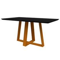 Mesa De Jantar Para 4 ou 6 Lugares Tampo Retangular Com Vidro 1,60m Lectus Madeira Maciça Cor Ypê Preto New Ceval