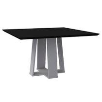 Mesa De Jantar Para 6 Lugares 1,35m Tampo Chanfrado Com Vidro Valencia Cor Off White Preto New Ceval