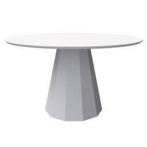 Mesa De Jantar Para 6 Lugares 1,35m Tampo Redondo Com Vidro Isis Cor Off White New Ceval