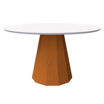 Mesa De Jantar Para 6 Lugares 1,35m Tampo Redondo Com Vidro Isis Cor Ypê Off White New Ceval