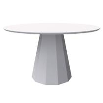 Mesa De Jantar Para 6 Lugares 1,35m Tampo Redondo Com Vidro Isis Off White New Ceval