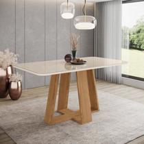 Mesa de Jantar para 6 Lugares 160cm Tampo MDF e Vidro Canto Arredondado Lins Bege/Nature/Off White Mesa de Jantar para 6 Lugares 160cm Tampo MDF e Vidro Canto Arredondado Lins Bege/Nature/Off White