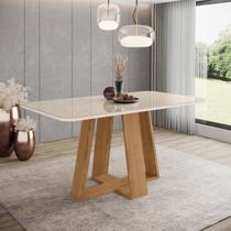 Mesa de Jantar para 6 Lugares 160cm Tampo Mdf e Vidro Canto Arredondado Lins