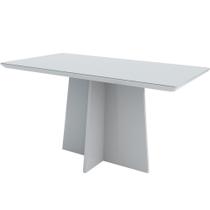 Mesa De Jantar Para 6 Lugares 1,60m Tampo De Madeira Com Vidro Colado Canto Arredondada Off White Ana New Ceval